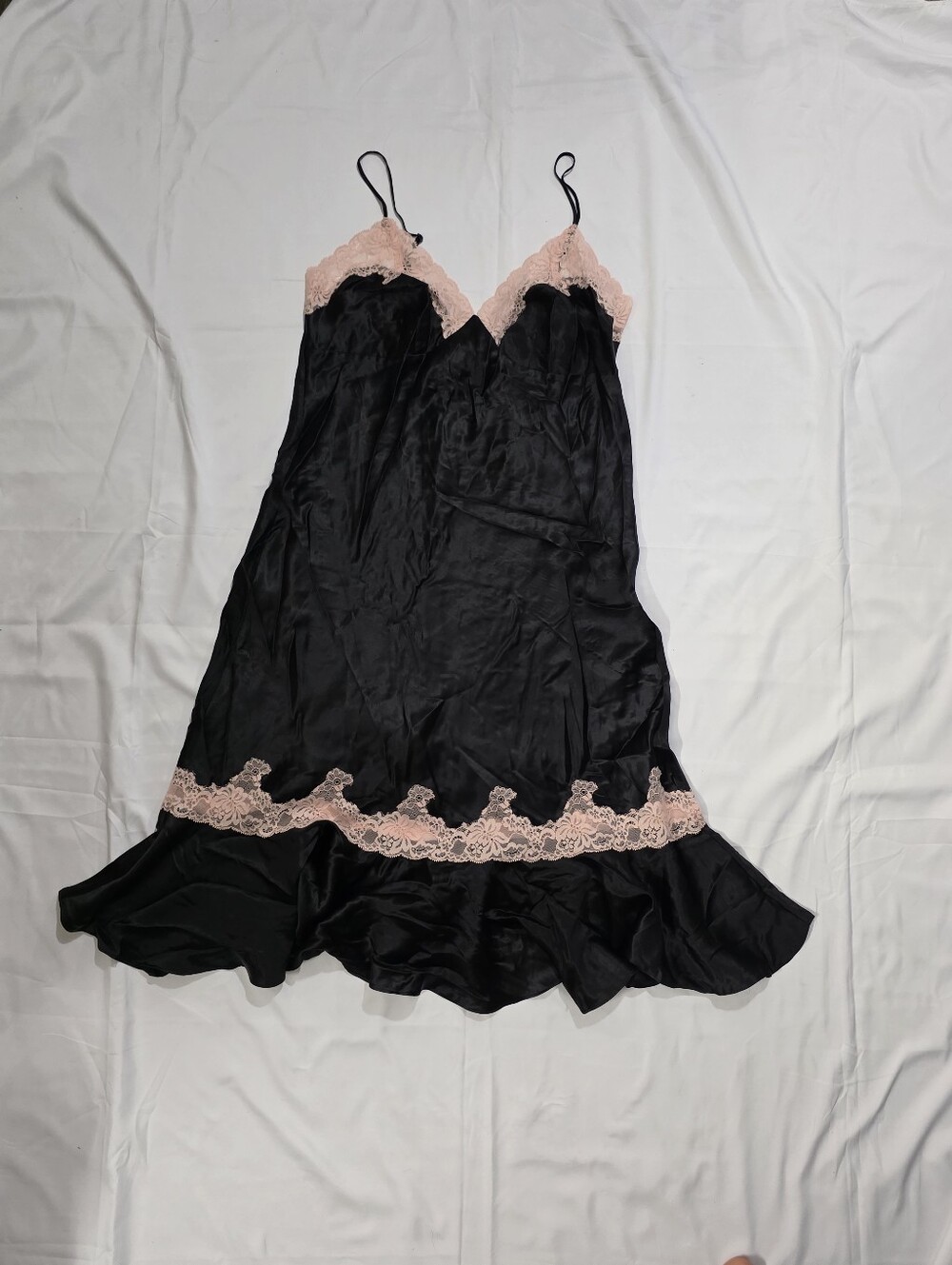 NWT y2k 2002 100% Silk Black Victoria’s Secret w/ Pink Lace Mermaid Slip Dress